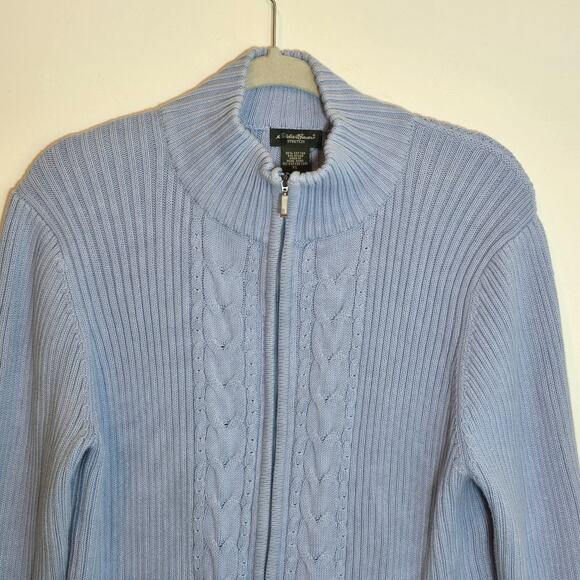 Vintage Eddie Bauer Cardigan Sweater Womens Size XL Blue Cable Knit Full Zip - Picture 2 of 6